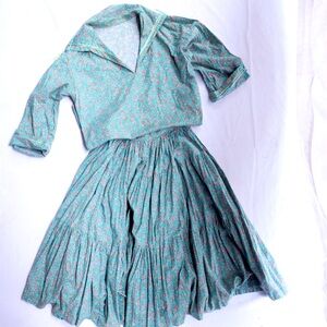1970s handmade prairie cottage core skirt and blouse set floral calico cotton